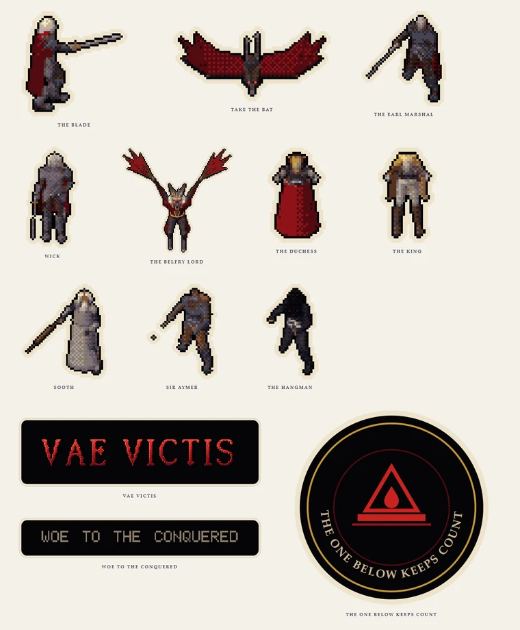 The sticker sheet: thirteen die-cut stickers of the game's figures and lettering
