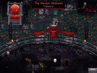 The Marquis Andrevel, the bat lord, spreads his wings over the pit.