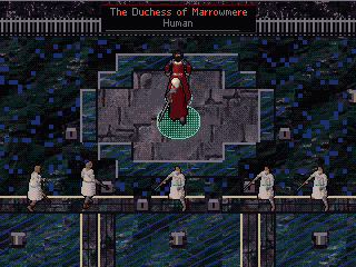 The cistern: the Duchess of Marrowmere on her seal, her wards on the walk.
